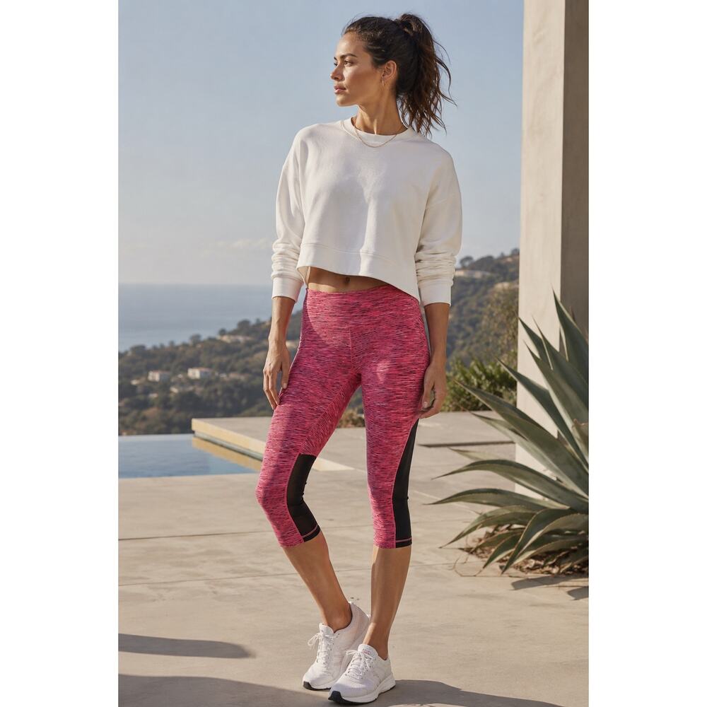 Z BY ZELLA Womens Mesh Cut Out Pink Spacedye Capri Crop High Waist Leggings XS